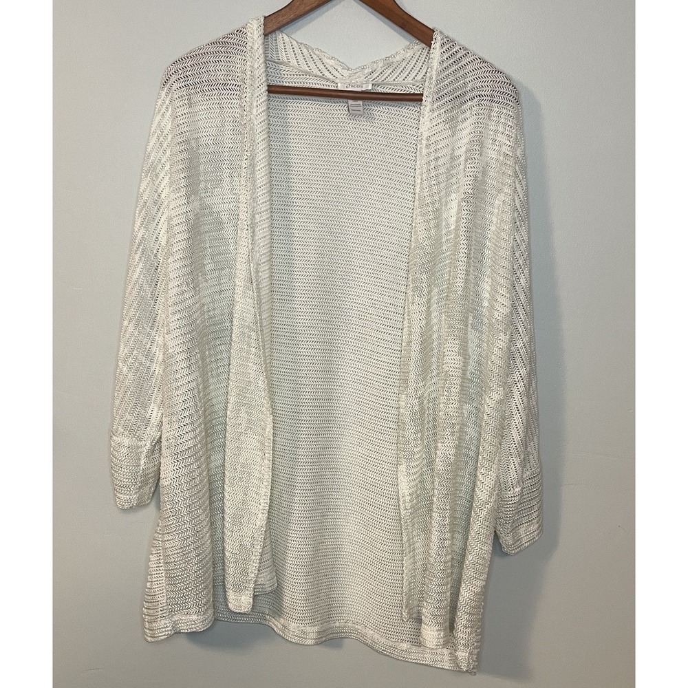 Chico's Woman's  3/4 Cuffed Sleeve Open Front Cardigan Size‎ 3/ XL White